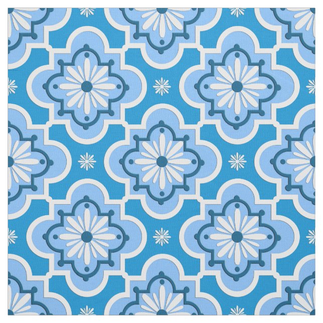 Moroccan tile pattern - Blue and White Fabric (Swatch)