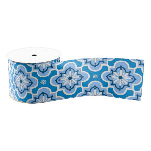 Moroccan tile pattern - Blue and White Grosgrain Ribbon