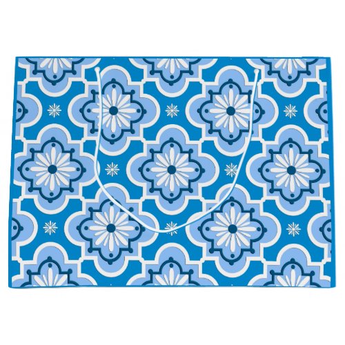 Moroccan tile pattern _ Blue and White Large Gift Bag
