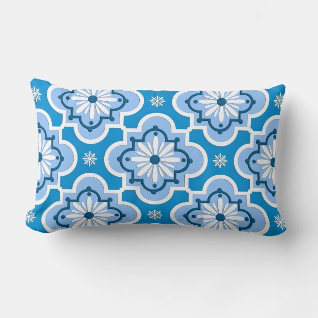 Moroccan tile pattern - Blue and White Lumbar Pillow (Front)