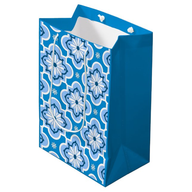 Moroccan tile pattern - Blue and White Medium Gift Bag (Front Angled)