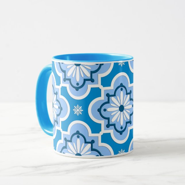 Moroccan tile pattern - Blue and White Mug (Front Left)