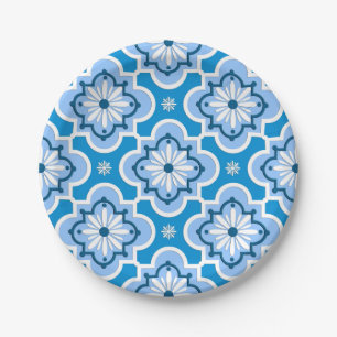 Moroccan tile pattern - Blue and White Paper Plates