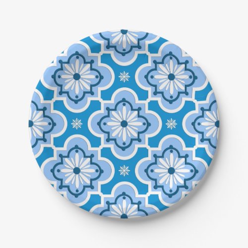Moroccan tile pattern _ Blue and White Paper Plates