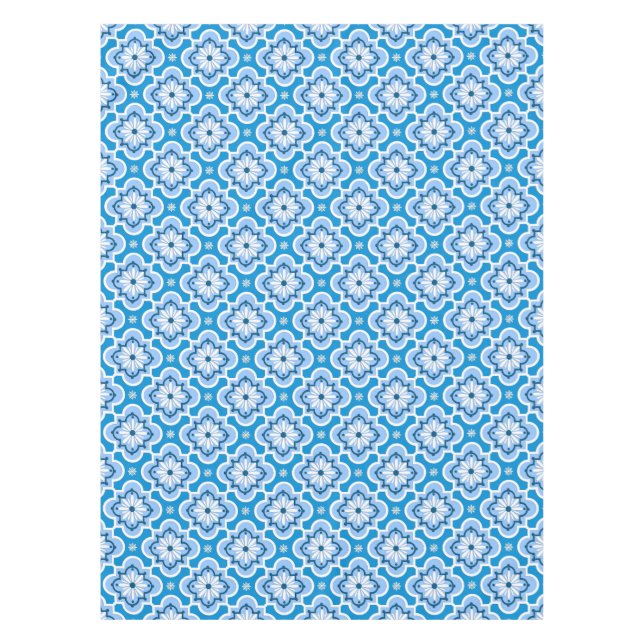 Moroccan tile pattern - Blue and White Tablecloth (Front)