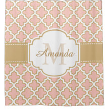 Moroccan Tile Pattern Classy Pink Coral Monogram