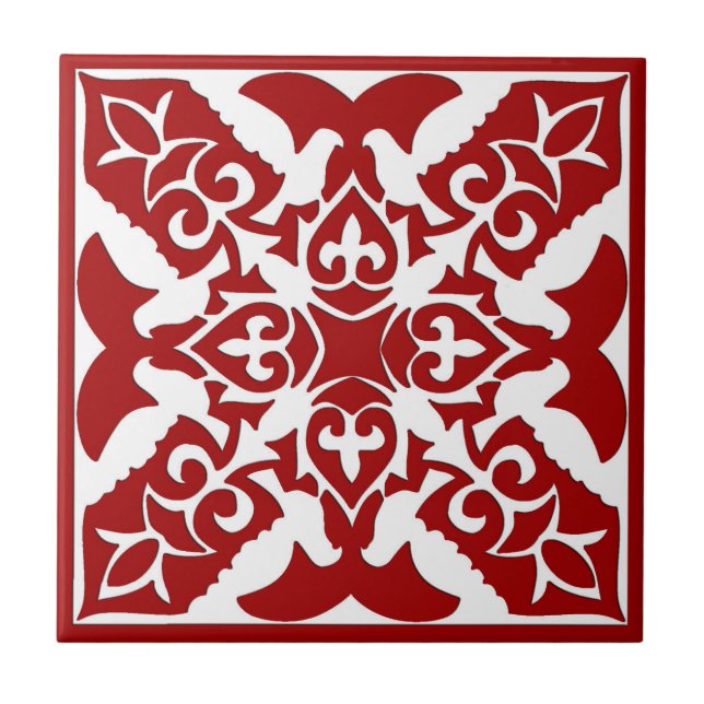 Moroccan Tile Pattern, Deep Red and White (Front)