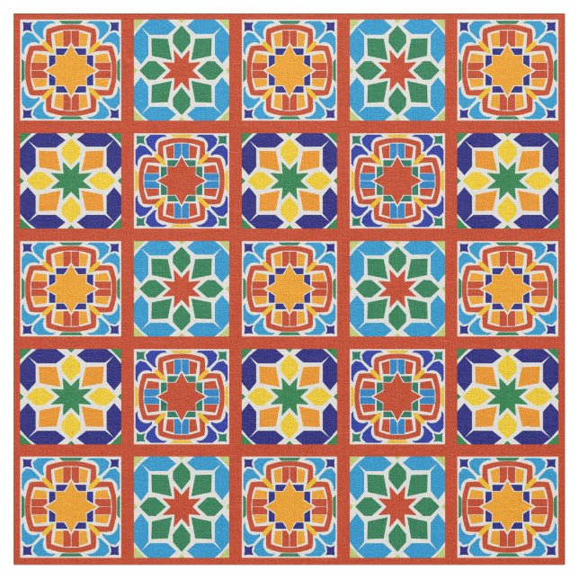 Moroccan Tile Pattern Fabric Quilting Sewing (Close Up)