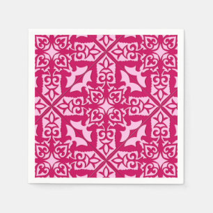 Moroccan Tile Pattern, Fuchsia and Pastel Pink Napkins