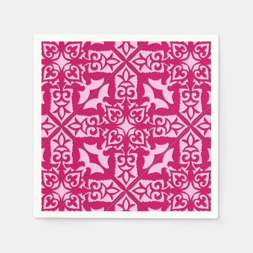 Moroccan Tile Pattern Fuchsia and Pastel Pink Napkins