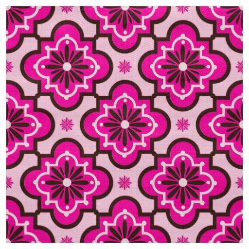 Moroccan Tile Pattern, Fuchsia Pink and Black Fabric