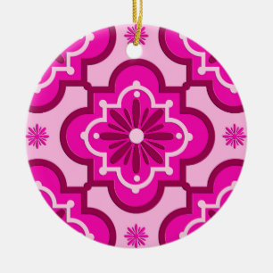 Moroccan tile pattern - Fuchsia Pink Ceramic Ornament