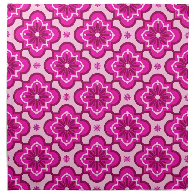 Moroccan tile pattern - Fuchsia Pink Cloth Napkin (Front)