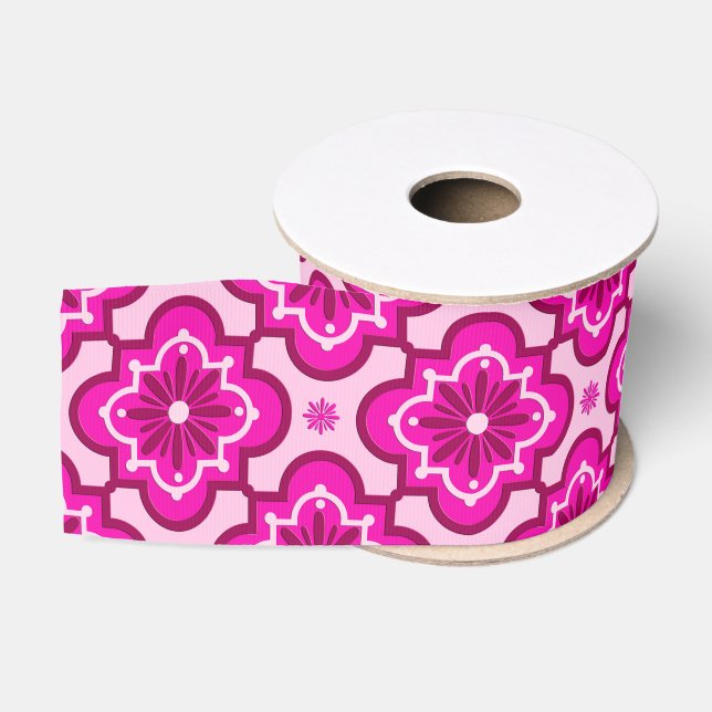Moroccan tile pattern - Fuchsia Pink Grosgrain Ribbon (Spool)