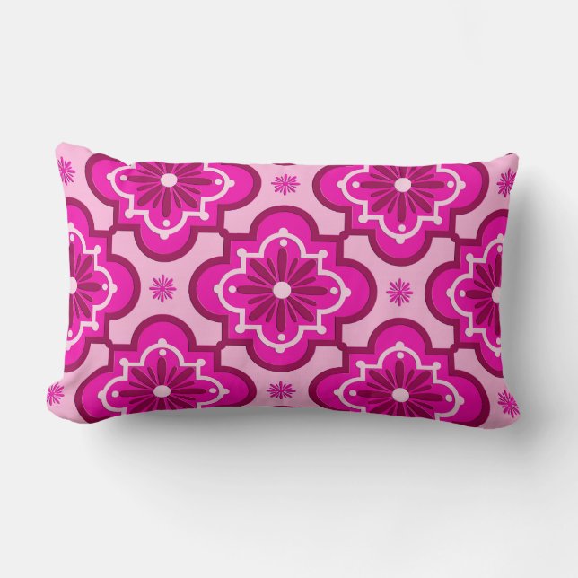 Moroccan tile pattern - Fuchsia Pink Lumbar Pillow (Front)
