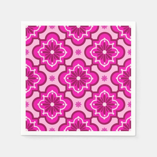 Moroccan tile pattern - Fuchsia Pink Napkins (Front)