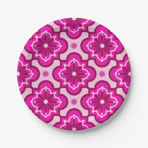 Moroccan tile pattern - Fuchsia Pink Paper Plates