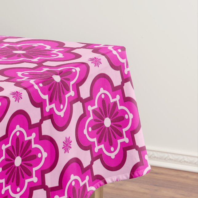 Moroccan tile pattern - Fuchsia Pink Tablecloth (In Situ)