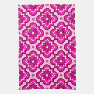 Moroccan tile pattern - Fuchsia Pink Towel