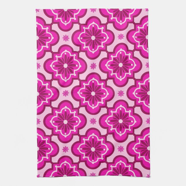Moroccan tile pattern - Fuchsia Pink Towel (Vertical)