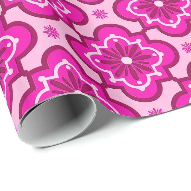 Moroccan tile pattern - Fuchsia Pink Wrapping Paper (Roll Corner)