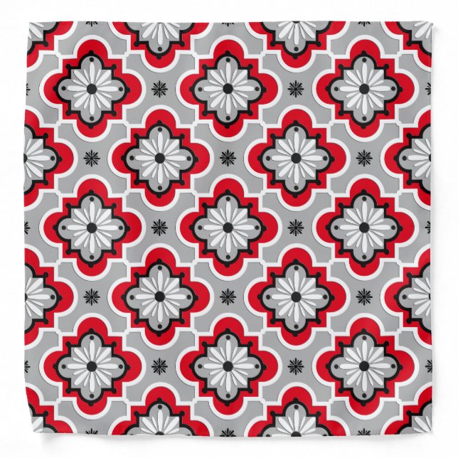 Moroccan tile pattern - Grey and Red Bandana (Front)