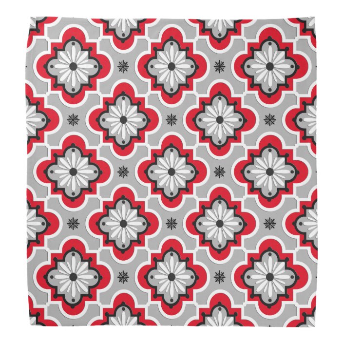 Moroccan Tile Pattern Grey And Red Bandana Zazzle Moroccan Tile Pattern Grey And Red