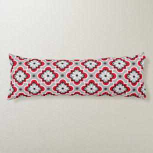 Moroccan tile pattern - Grey and Red Body Pillow