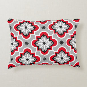Moroccan tile pattern - Grey and Red Decorative Pillow