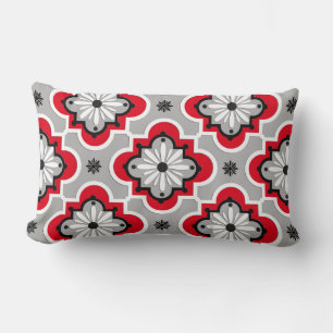 Moroccan tile pattern - Grey and Red Lumbar Pillow