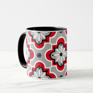 Moroccan tile pattern - Grey and Red Mug