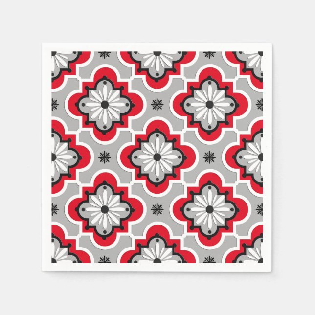 Moroccan tile pattern - Grey and Red Napkins (Front)