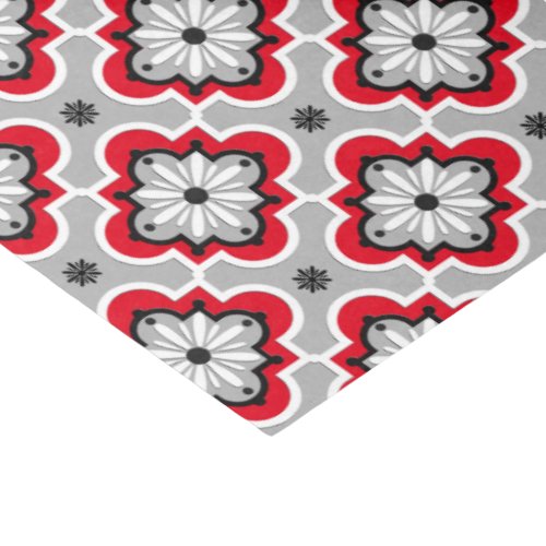 Moroccan tile pattern _ Grey and Red Tissue Paper