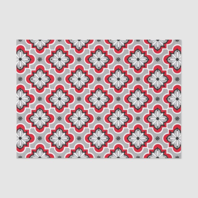 Moroccan tile pattern - Grey and Red Tissue Paper (Front)