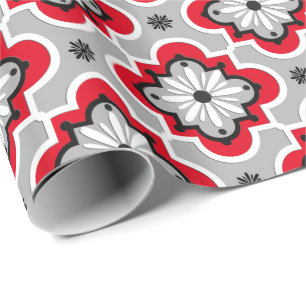 Moroccan tile pattern - Grey and Red Wrapping Paper