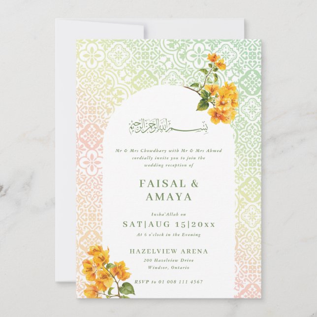 Moroccan tile pattern Islamic Wedding Invitation (Front)