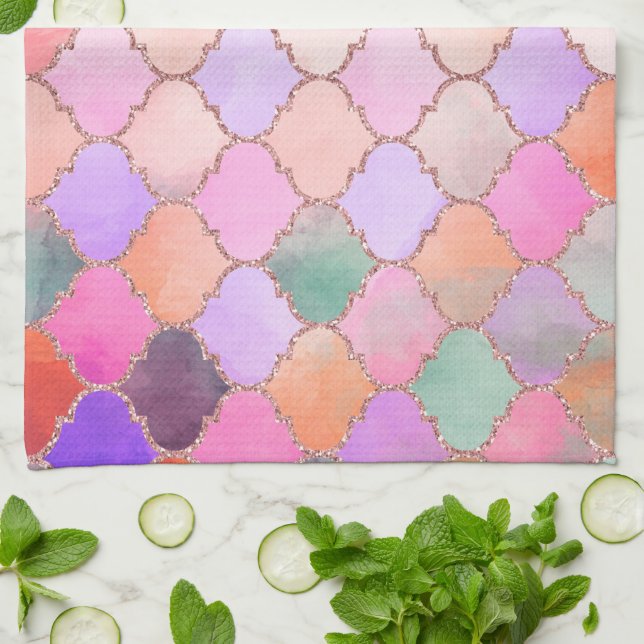 Moroccan Tile Pattern Kitchen Towel (Folded)