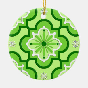 Moroccan tile pattern - Lime Green Ceramic Ornament