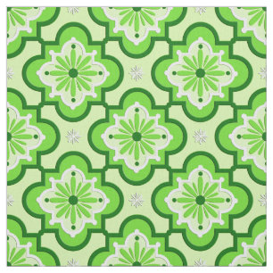 Moroccan tile pattern - Lime Green Fabric