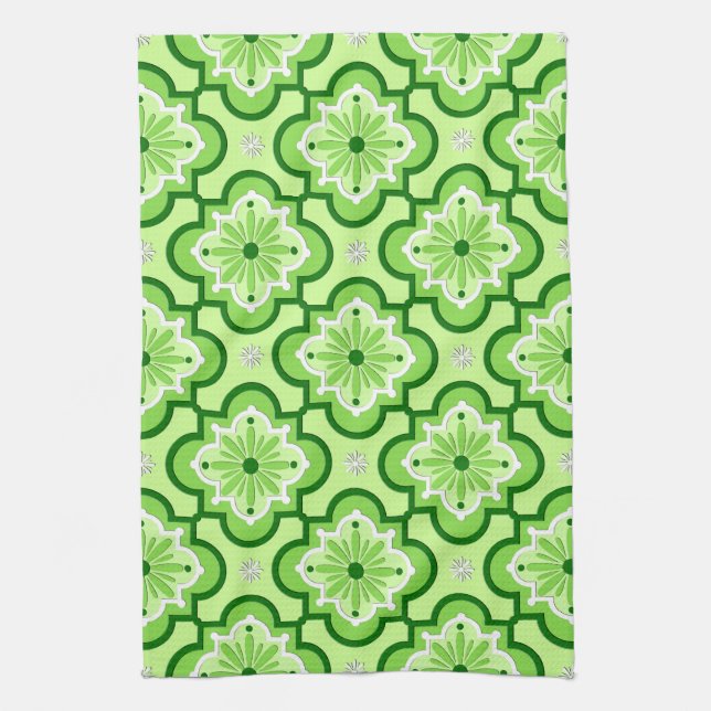Moroccan tile pattern - Lime Green Kitchen Towel (Vertical)