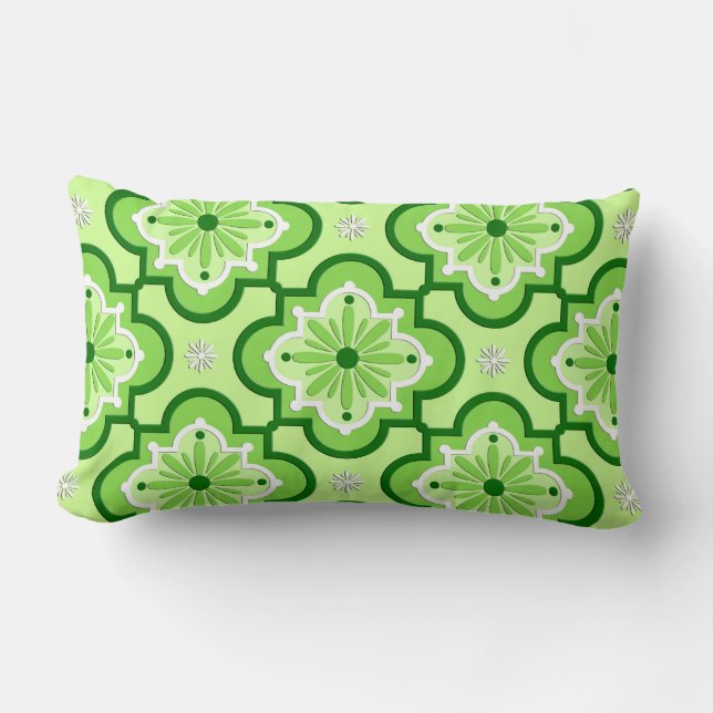 Moroccan tile pattern - Lime Green Lumbar Pillow (Front)