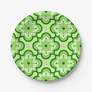 Moroccan tile pattern - Lime Green Paper Plates