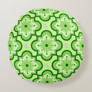 Moroccan tile pattern - Lime Green Round Pillow