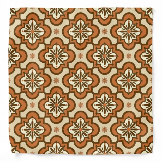 Moroccan tile pattern - Rust and Tan Bandana (Front)