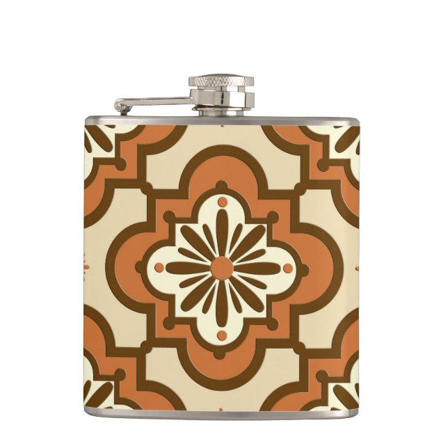 Moroccan tile pattern - Rust and Tan Flask (Front)
