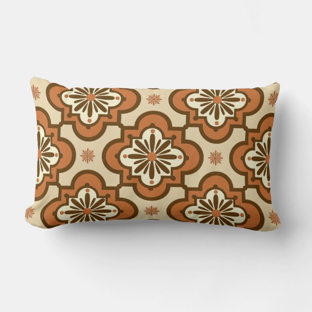 Moroccan tile pattern - Rust and Tan Lumbar Pillow (Front)