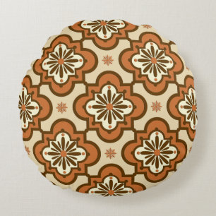 Moroccan tile pattern - Rust and Tan Round Pillow