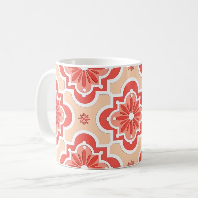 Moroccan tile pattern - Shades of Coral Orange Coffee Mug (Front Left)