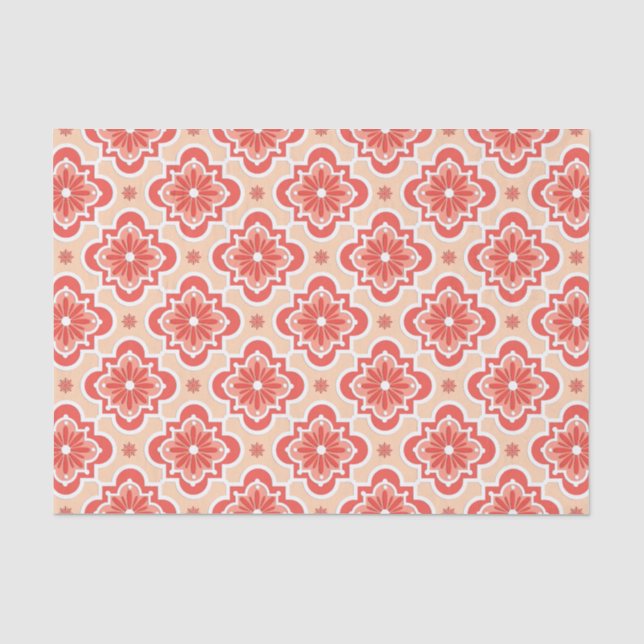 Moroccan tile pattern - Shades of Coral Orange Tissue Paper (Front)