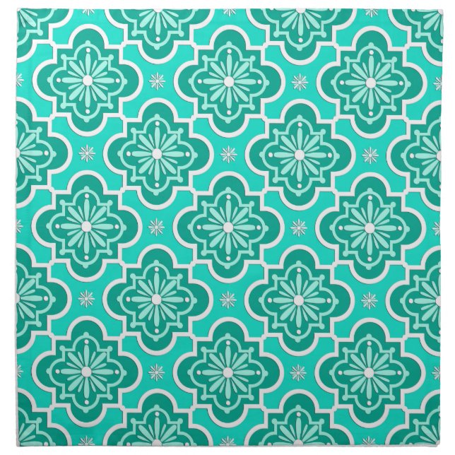 Moroccan tile pattern - Turquoise and Aqua Cloth Napkin (Front)